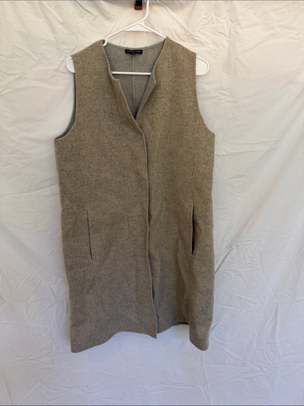 Eileen Fisher Gray Sleeveless Long Vest Coat – Size Medium